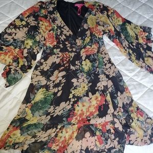 Betsey Johnson floral boho dress 12 kimono sleeve